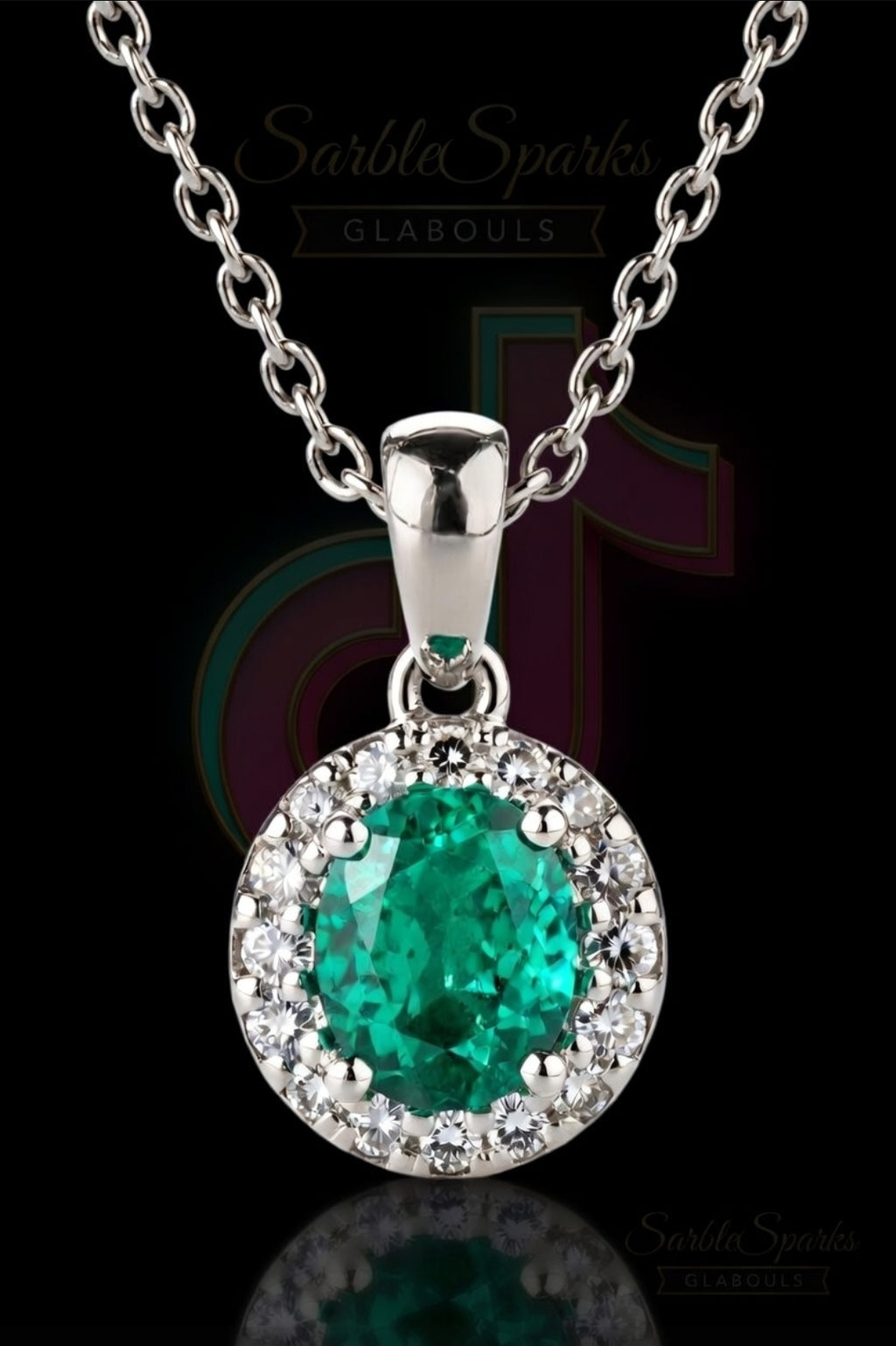 Imperial Emerald Halo Pendant Necklace