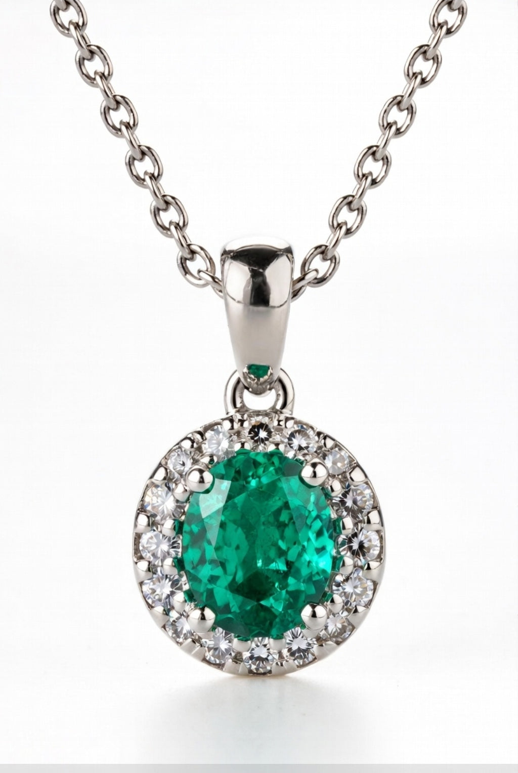 Imperial Emerald Halo Pendant Necklace