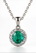 Imperial Emerald Halo Pendant Necklace